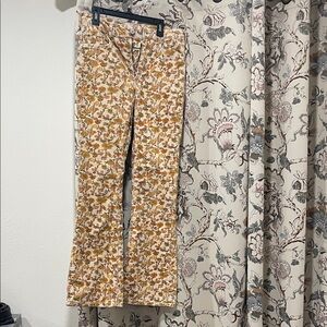 Pilcro Corduroy Pants with Orange and Brown Floral Design